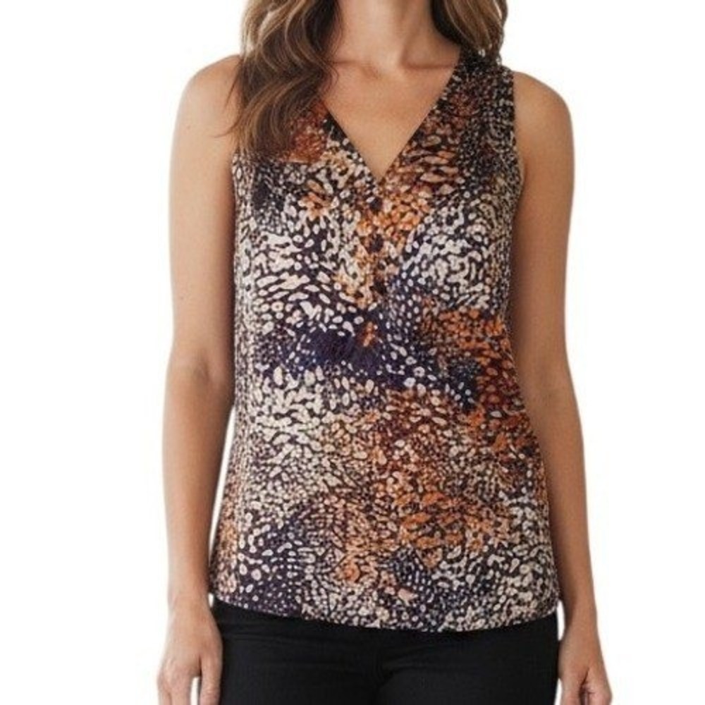 HALE BOB Sleeveless V-Neck Abstract Pebble Print Button Front Blouse NWOT Small - Picture 1 of 6